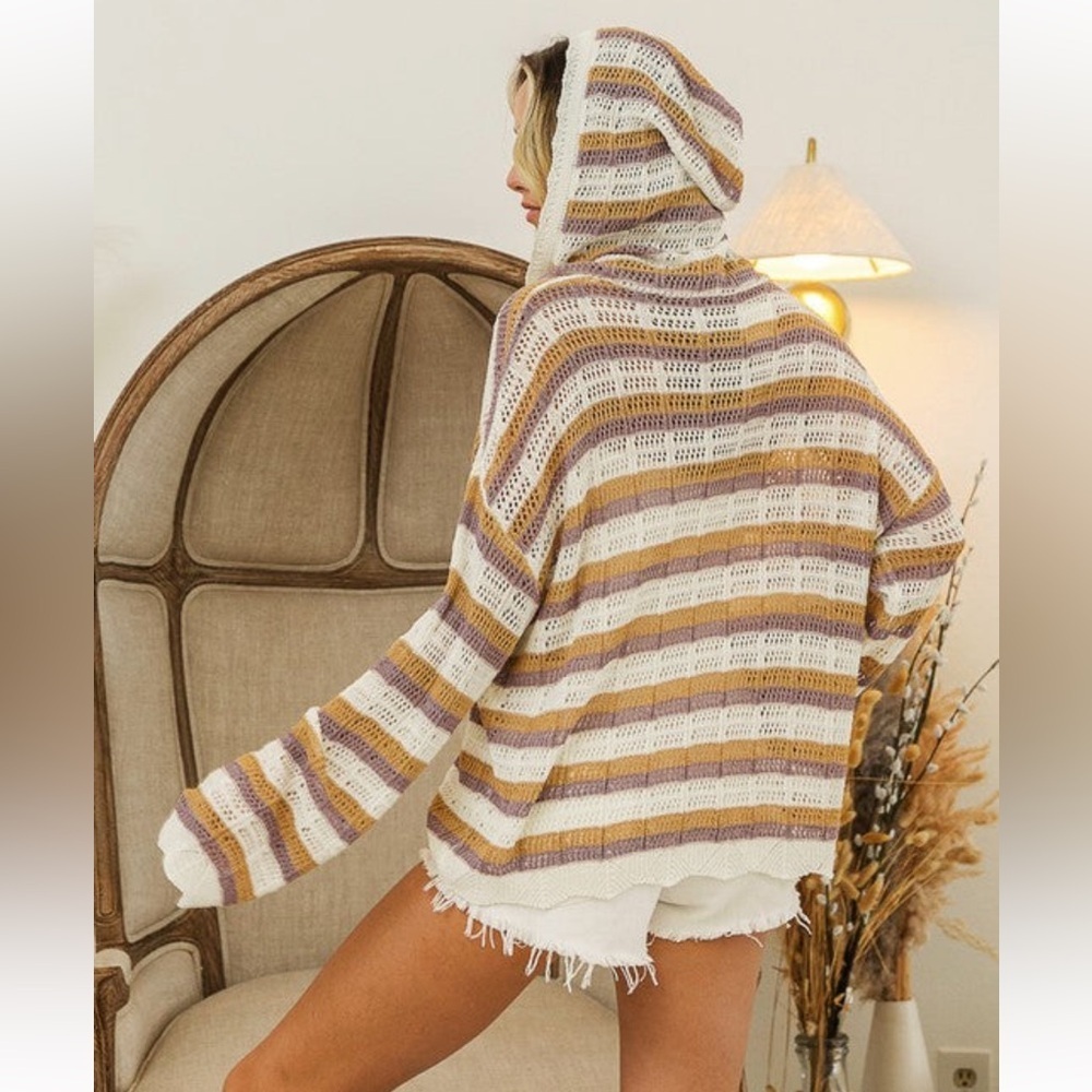 NWT BiBi V-Neck Striped Knit Boho Beach Vacation Top | Size Large - Picture 3 of 10